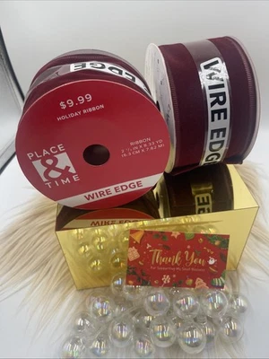 Place & Time Burgundy Velvet Ribbon 2-1/2” X 8.33yd LOT OF 2 - Image 1 of 3