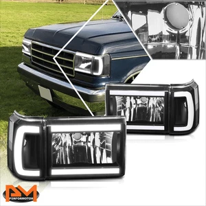 For 87-91 Ford F150-F350/Bronco LED DRL Strip Headlight/Lamp Clear Corner Black - Picture 1 of 7