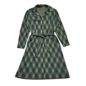 Vintage Green Check Long Sleeve Shirt Dress Women's UK 18 CC837 - Picture 1 of 5