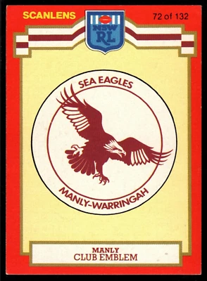 1986 #72 Manly Sea Eagles checklist Scanlens rugby league NRL card - image 1 of 2
