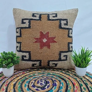 Indian Vintage Handmade Cushions Kilim Pillow Jute Cushion Cover Throw - Picture 1 of 5