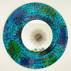 Round Mosaic Wall Mirror Teal Blue & Green Glass Unique Handmade Craft Gift Art 