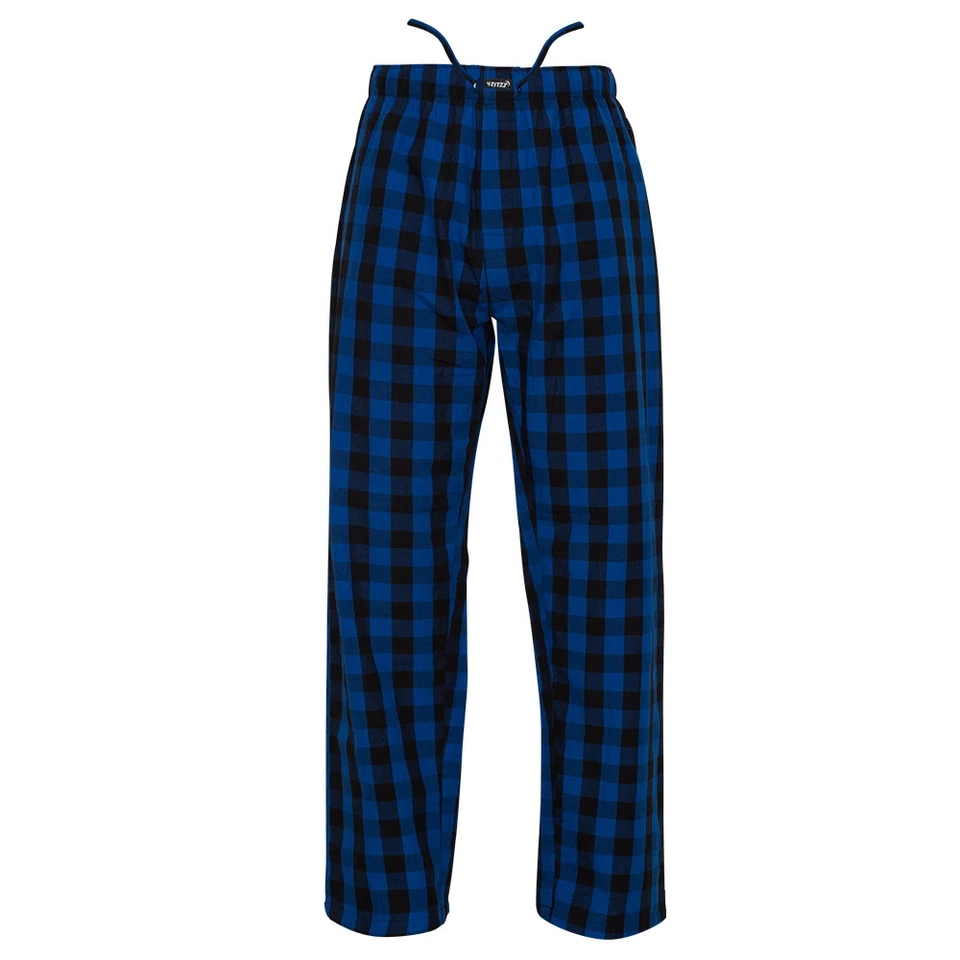 Ritzy Men/Kids/Boys Pajama Pants 100% Cotton Plaid Woven Poplin - BL & BK Checks - Image 1 of 1