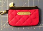 Betsey Johnson Hot Pink Leather Quilted zipper coin purse with Gold Accents