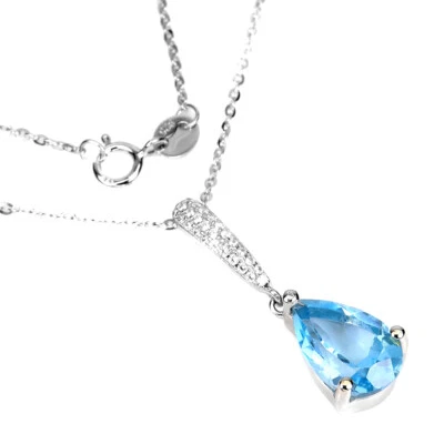 925 Sterling Silver Pear Sky Blue Topaz 12x8mm Simulated Cz Necklace - Image 1 of 4