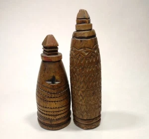 Old Kohl Pots Moroccan Makeup Bottles African Carved Wood Lot of 2 - Picture 1 of 17