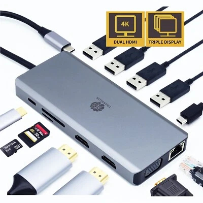 USB Typ C Hub Docking Station Dual HDMI Triple Display PD 100W, VGA, 13 in 1 - Bild 1 von 4