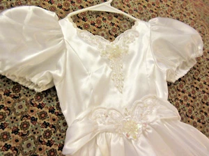 Beaded Lace Faux Pearls White Pageant Communion Flower Girl sz 4 See Description - Picture 1 of 20