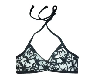 Ladies Size 8 Bikini Top M&S White Black Palm Print Halter Removable Padding - Picture 1 of 3