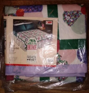 Nuevo de Lote Antiguo Manta Años 70 Borde Satinado Completo Doble Doble Edredón Patrón De Colección 72x90 In. - Imagen 1 de 4