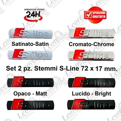 n. 2 pz. Stemmi S-line laterale mm 72x17 per Audi logo fregio emblema badge auto - Immagine 1 di 3