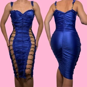 Y2K Vintage Designer Catwalk Collection Blue Satin Dress - Picture 1 of 10
