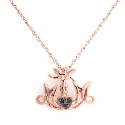 Colgante ángel mamá diamante negro oro rosa esterlina Foto 1 de 4