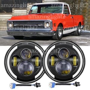 Pair 7Inch Round Led Headlights Hi-Lo DRL Fit Chevy C10 C20 G10 G20 Nova Pickup - Picture 1 of 15