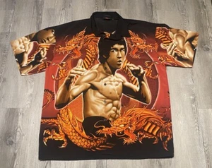 Bruce Lee Men's XXL Enter The Dragon Button-Up Short Sleeve Shirt All Over Print - Picture 1 of 4