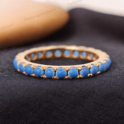 Banda de plata de ley 925 de 2,5 mm forma redonda turquesa natural eternidad completa Foto 1 de 4