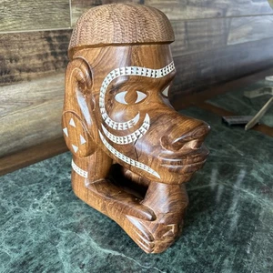 Holz geschnitzt Nguzunguzu Kanu Bug Kopf Perlmutt Salomon Island Statue - Bild 1 von 21