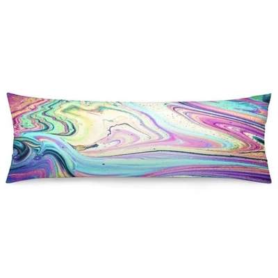 Abstract Body Pillow Cover,Marble Art Fantastic Iridescent Colors, Long Pillo... - Image 1 of 4