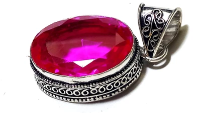 Colgante hecho a mano de piedras preciosas de turmalina rosa hidro talla 2 pulgadas Foto 1 de 4