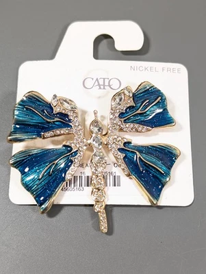 CATO Butterfly Brooch Blue Enamel Clear Rhinestone Pave Large NEW - Image 1 of 4