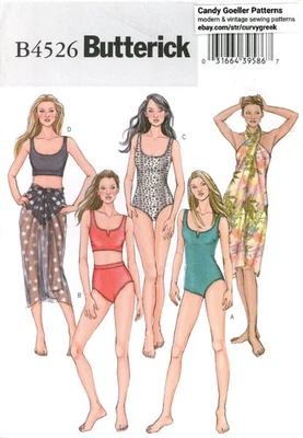 Butterick B4526 Swimsuit, High Waist Bikini, Airy Sarong, Pareo Cover Up Sz 6-12 - Image 1 of 4