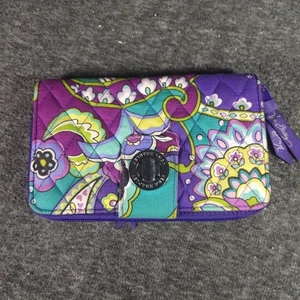 VERA BRADLEY Heather Paisley Turn Lock Wallet Purple Teal - Picture 1 of 6