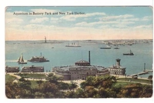 Acuario en Battery Park, puerto de la ciudad de Nueva York, postal vintage - Imagen 1 de 2