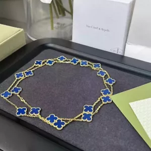 Van Cleef & Arpels Vintage Alhambra Necklace Blue Agate 20 motifs 18K YG - Picture 1 of 4