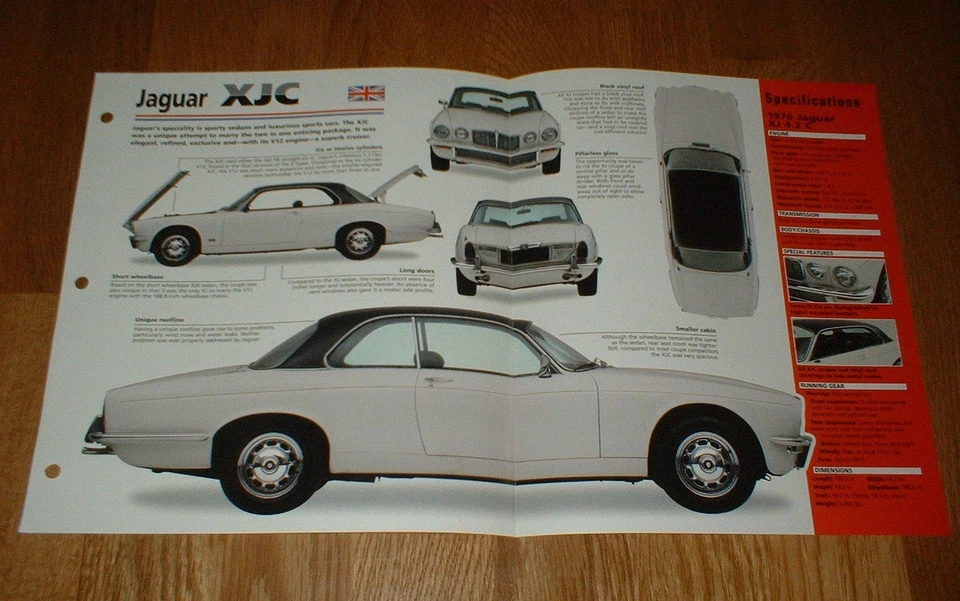 Jaguar XJC 1976 hoja de especificaciones folleto póster impresión foto 75 76 77 1975 1977 Foto 1 de 1