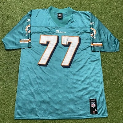 Camiseta larga Miami Dolphins Jake #77 Reebok para hombre talla grande L ropa del equipo de la NFL Foto 1 de 4