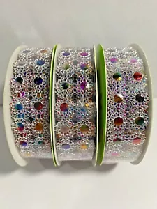 Lot Of 3 Gem Mesh Metallic Ribbon 3 Yds Each for Bows Crafts Scrapbooks Decor - Picture 1 of 4