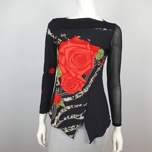 Deion Size S, 10 Long Sleeve Top Blouse Boat Neck Mesh Sleeve Asymmetric Hem - Picture 1 of 13