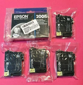 Epson 200XL 2 Black & 200 Cyan Magenta & 2 Yellow 5 Pack Ink Expiration 12/25 - Photo 1/5