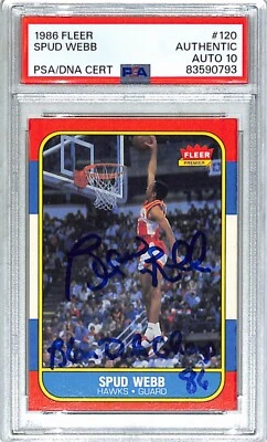 1986 87 Fleer SPUD WEBB Signed Auto ROOKIE Card #120 Graded PSA/DNA 10 Slabbed - Image 1 of 3