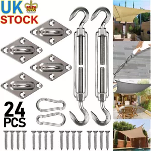 24pcs Sun Shade Sail Fixing Kit Garden Patio Sunscreen Awning Canopy Stainless - Picture 1 of 12