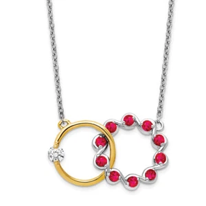 14K Solid Two Tone Gold Ruby Diamond Round Chain Necklace - Picture 1 of 12