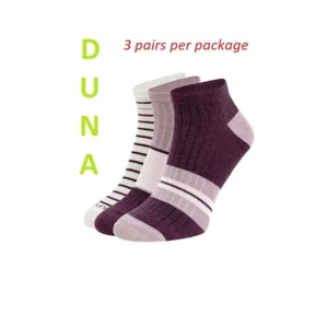DUNA women's burgundy socks ankle opaque striped hosiery sport 3 pairs cotton - Picture 1 of 7