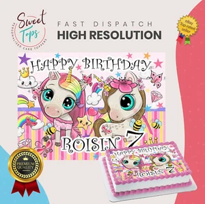 UNICORN RECTANGLE EDIBLE CAKE TOPPER DECORATION PERSONALISED - Picture 1 of 1