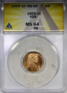 1909 VDB Lincoln Cent ANACS MS64RB RED BROWN Better Date 1C - Picture 1 of 2