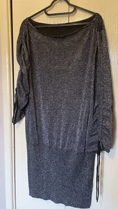 Lipsy - Black Silver Glitter Blouson Dress Tunic Size 46” bust - Picture 1 of 5