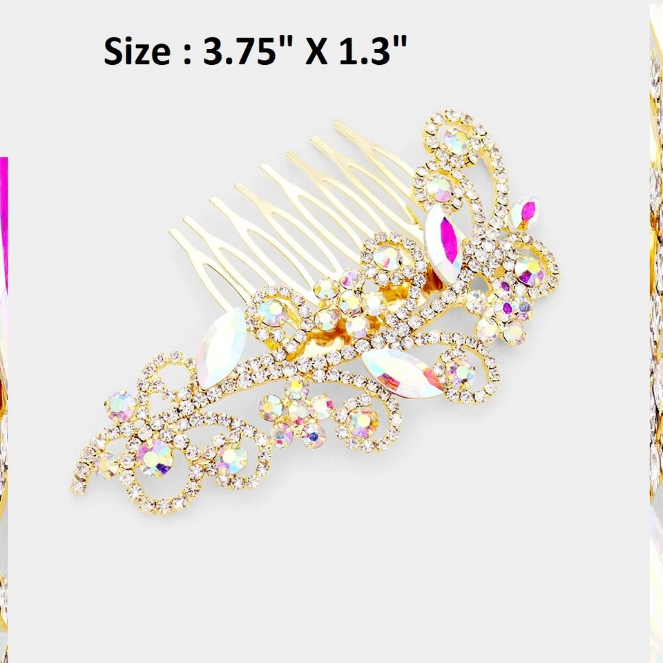 Crystal Rhinestone Hair Comb Wedding Bridal Cocktail Stick Bar Pin Swirl Leaf - Imagem 1 de 1