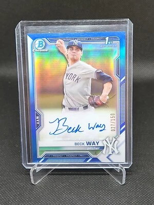 2021 Bowman Chrome Beck Way Bowman 1st Auto Blue Refractor 027/150 Yankees - Image 1 of 2