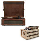 Voyager Brown Croc Bluetooth Portable Turntable & Record Storage Crate Crosley