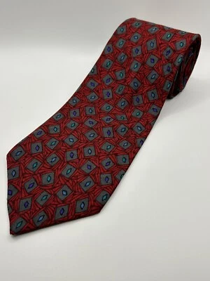 Corbata de seda Hardy Amies para hombre roja verde azulado púrpura geométrica Londres 62,5”L 4”W Foto 1 de 4
