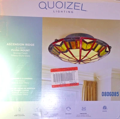 Quoizel Ascension Ridge 16.5" Tiffany luz de montaje empotrado bronce antiguo 2 luces Foto 1 de 3