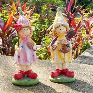2pcs Cute Garden Couple Sculpture Resin Miniatures Figurine Flowerpot - Picture 1 of 12