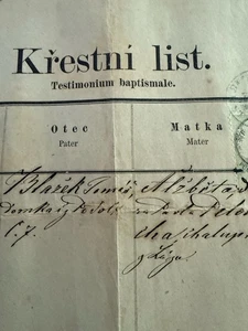 Antico Certificato Battesimo Effimera Ceco 1870 Documenti Ufficiali Cattolici ? - Foto 1 di 17