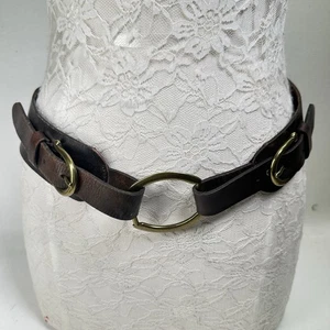 Vtg Olga Santini Horsebit Belt Women L Brown Double Brass Buckles Rings Adj - Picture 1 of 17