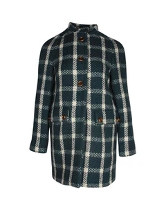 Prada Checkered Coat In Green Wool Women Blue Size 40 - Picture 1 of 4