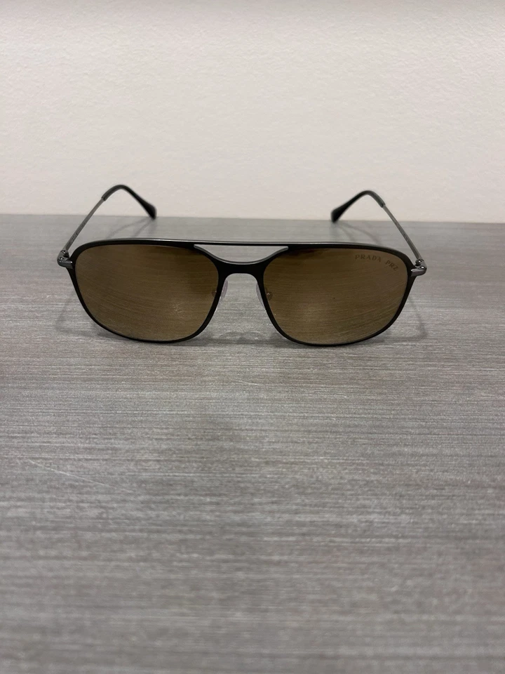 RARO PRADA Ligero Marco de Metal Dorado Espejo Gafas de Sol Polarizadas Estuche PLC 53T Foto 1 de 4